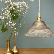 Vintage amber ribbed glass lampshade pendant light