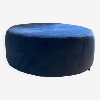 Large blue velvet pouf