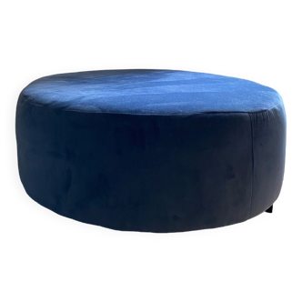 Large blue velvet pouf