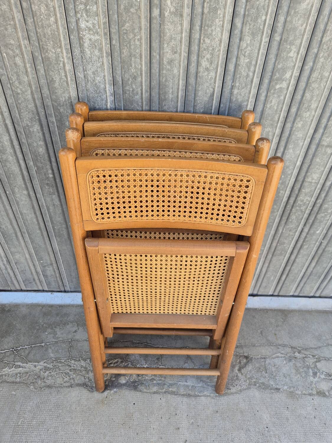 Set of 4 vintage Italian folding chairs in cane 1970s