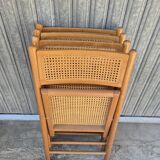 Set of 4 vintage Italian folding chairs in cane 1970s