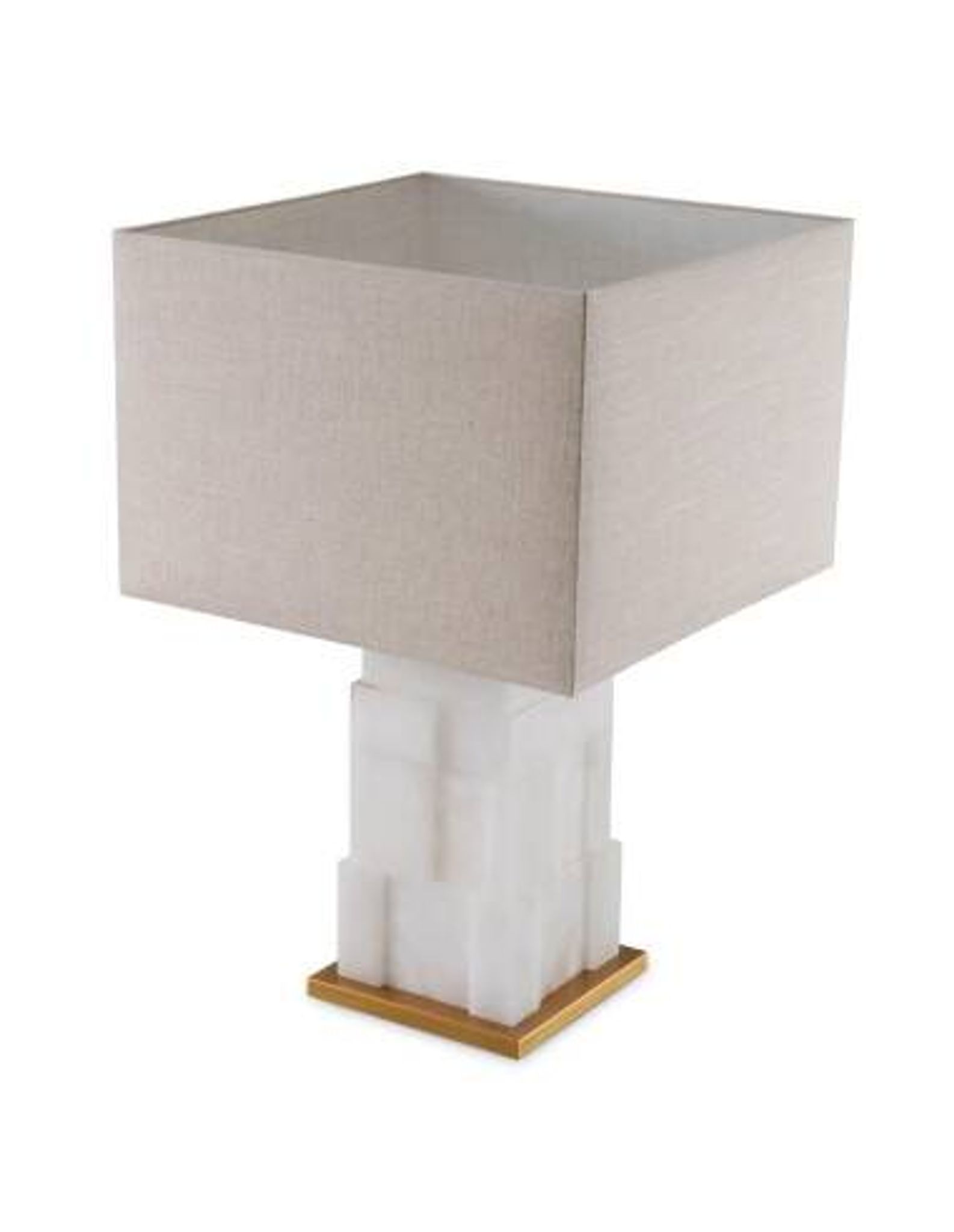 Pair of table lamps in alabaster and patinated brass