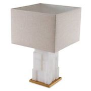 Pair of table lamps in alabaster and patinated brass