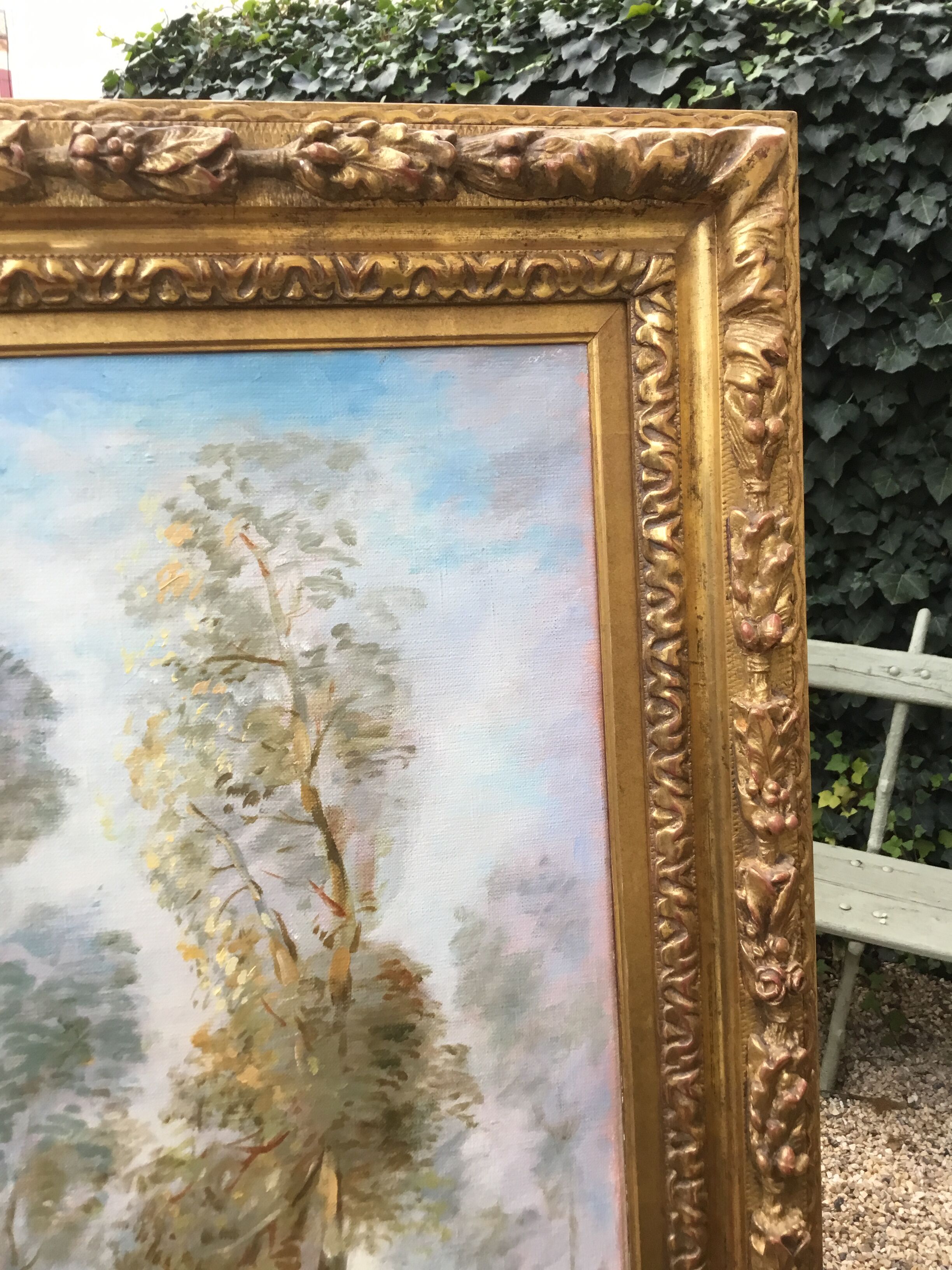 Large hunting painting after Oudry signed Dagher .oil on canvas framed