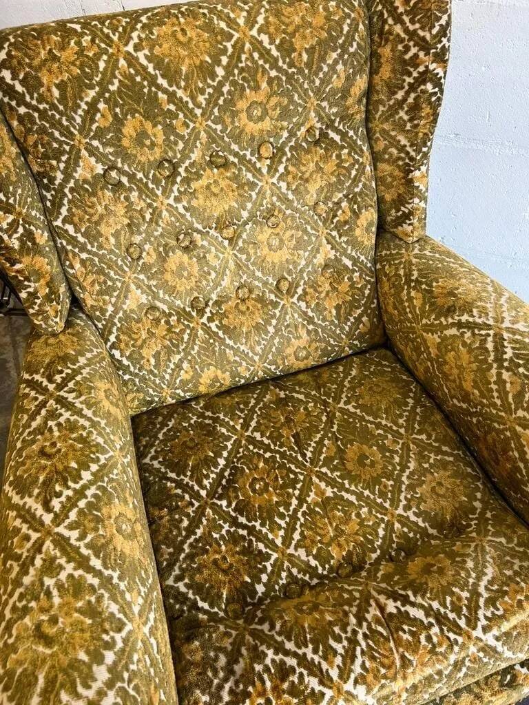 Vintage mustard yellow armchair / single-seater with fringes