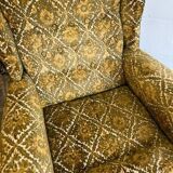 Fauteuil vintage jaune moutarde / monoplace à franges