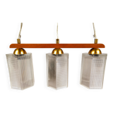 Teak, brass and glass pendant light, Denmark, 1970s