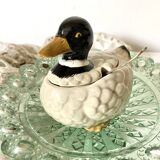 Duck in barbotine, sugar pot or zoomorphic mustard