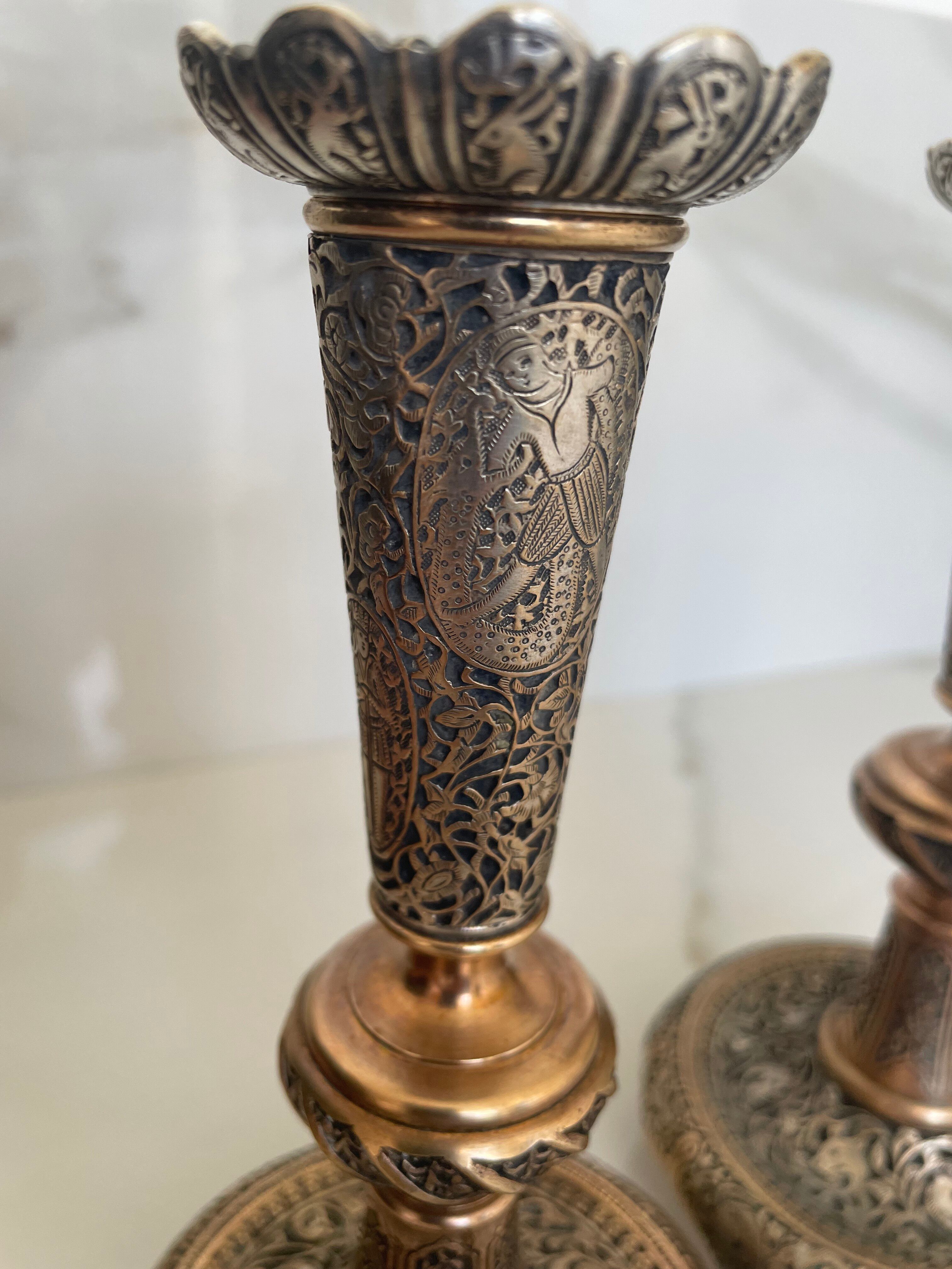 Paire de bougeoirs persans, style kadjar, début XXe