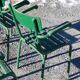 4 stackable garden armchairs wooden slats and metal tubes from the 50s