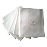 6 White Damask Cotton Napkins Monogram JC