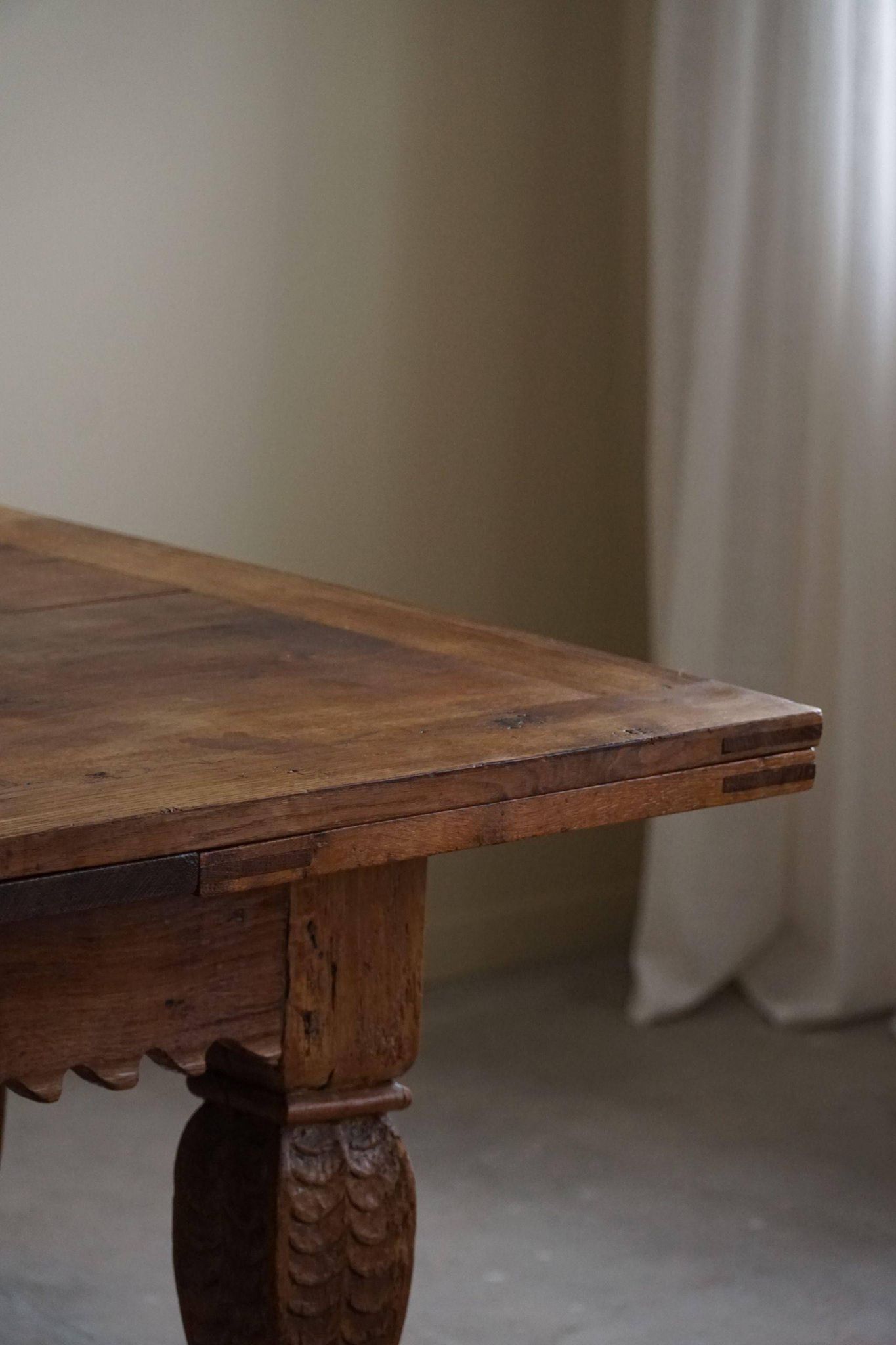 Antique Baroque dining table/desk in oak, Danish cabinetmaker, 19th century.