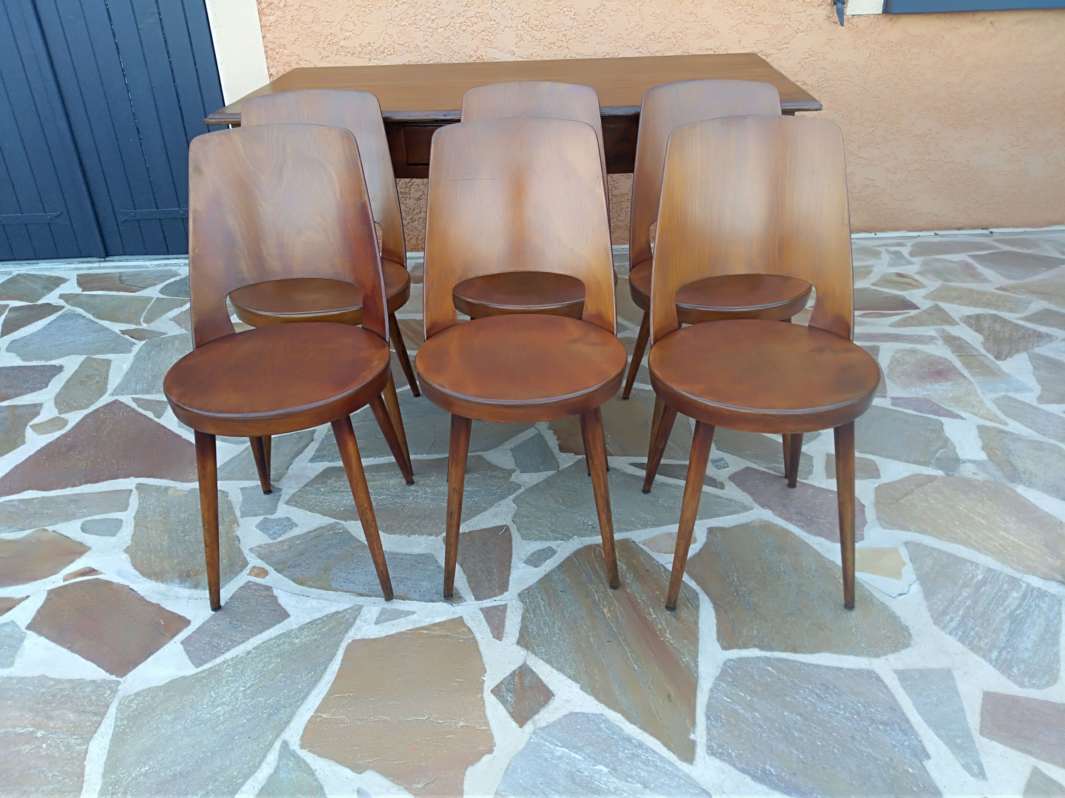 Suite de 6 chaises de bistrot Baumann modèle Mondor années 1960