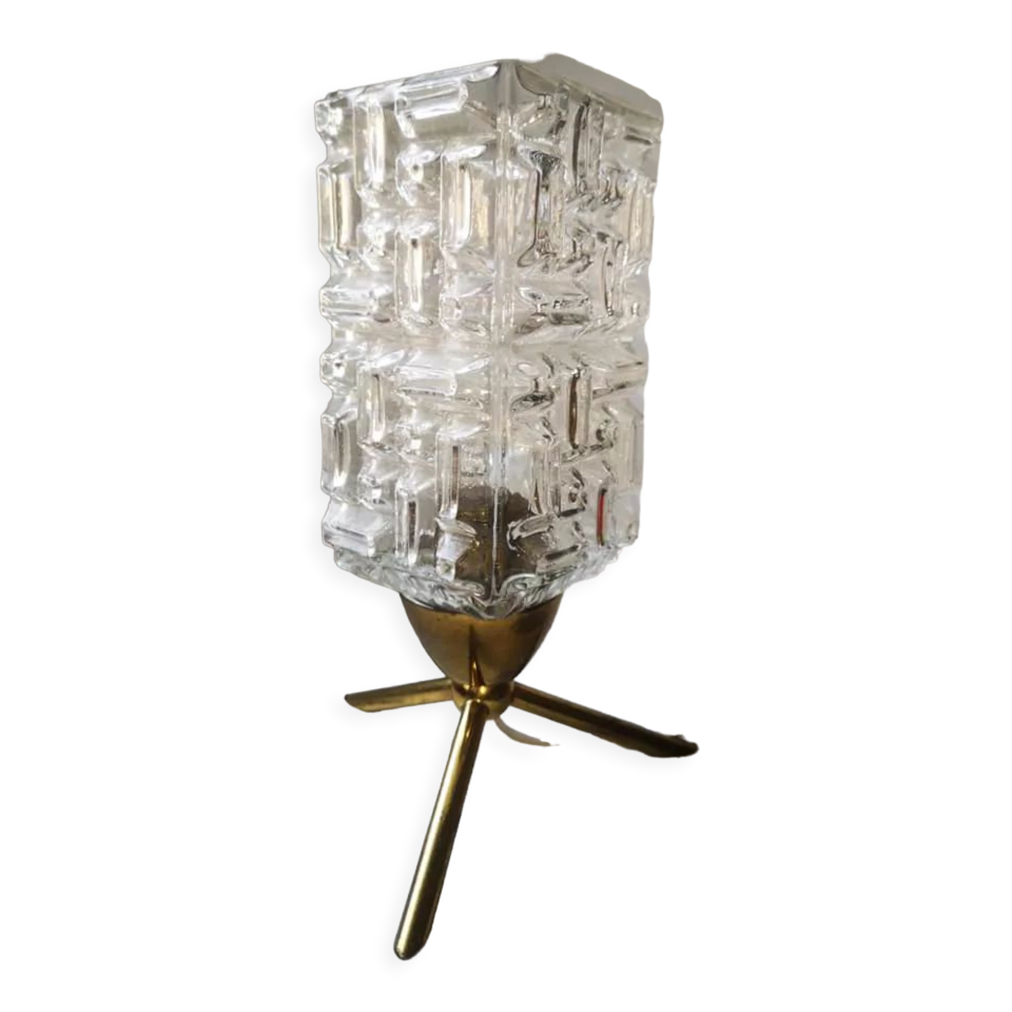 Table lamp tripod globe rectangle glass thick 100% 1970 vintage