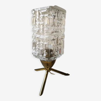 Lampe à poser tripode globe rectangle verre epais 100% 1970 vintage