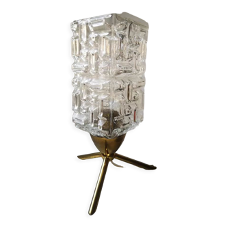Lampe à poser tripode globe rectangle verre epais 100% 1970 vintage