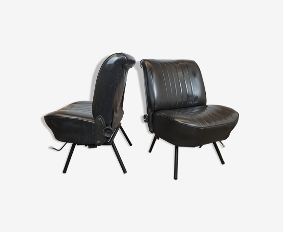 Paire d'ancien sièges de voiture simili cuir noir