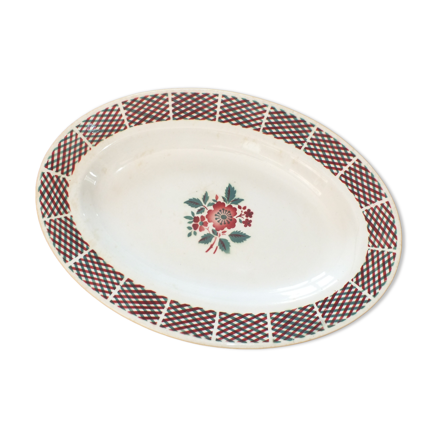 Plat ovale vintage années 50 - fleurs tampon gao