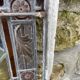Pair of old double stained glass doors. Metal frames. Stained glass windows