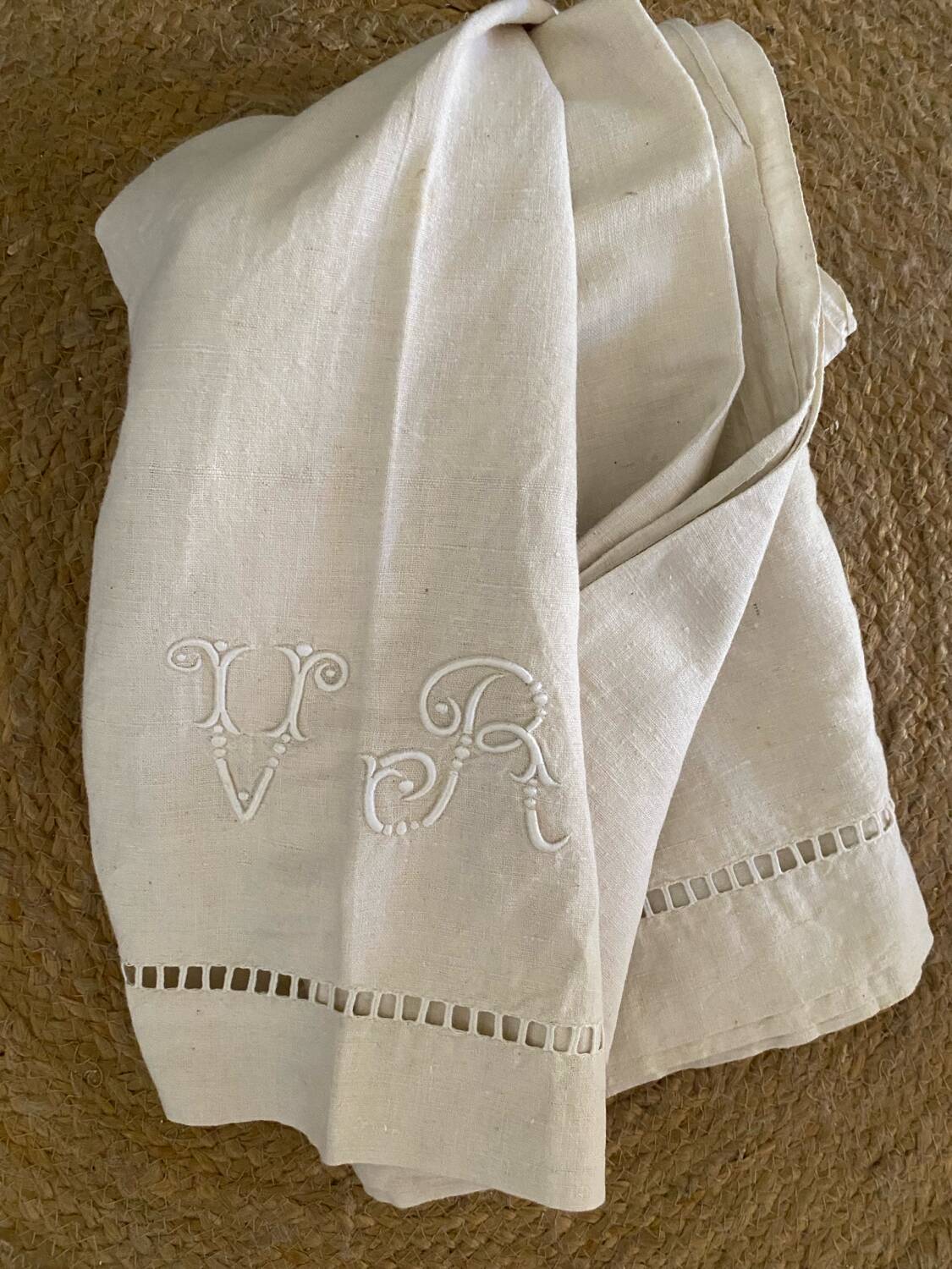VR monogrammed cotton and linen sheet, 1900s