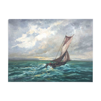 Painting sailing in rough seas Charles Blandin