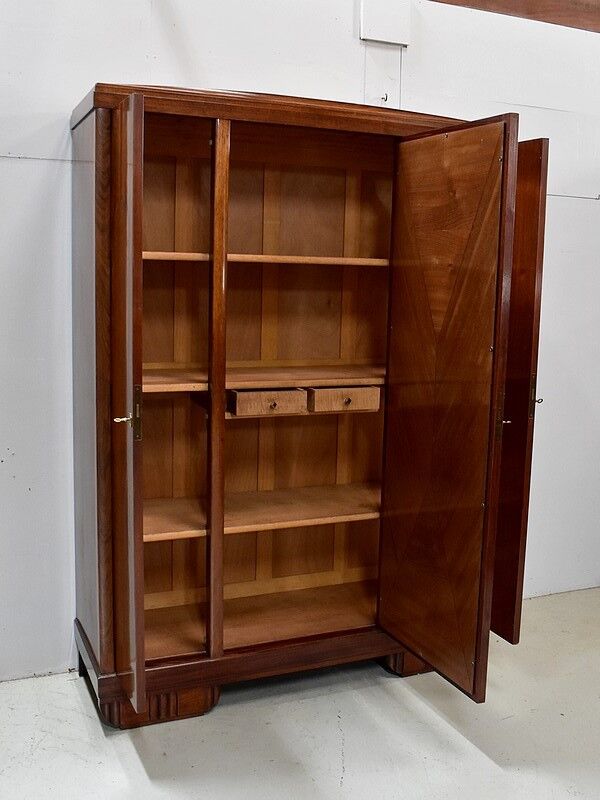 Wardrobe, walnut and mahogany, art deco - 1930 / 1940