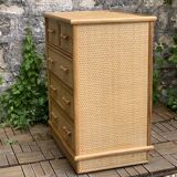 Vintage rattan and woven wicker chest of drawers 1970