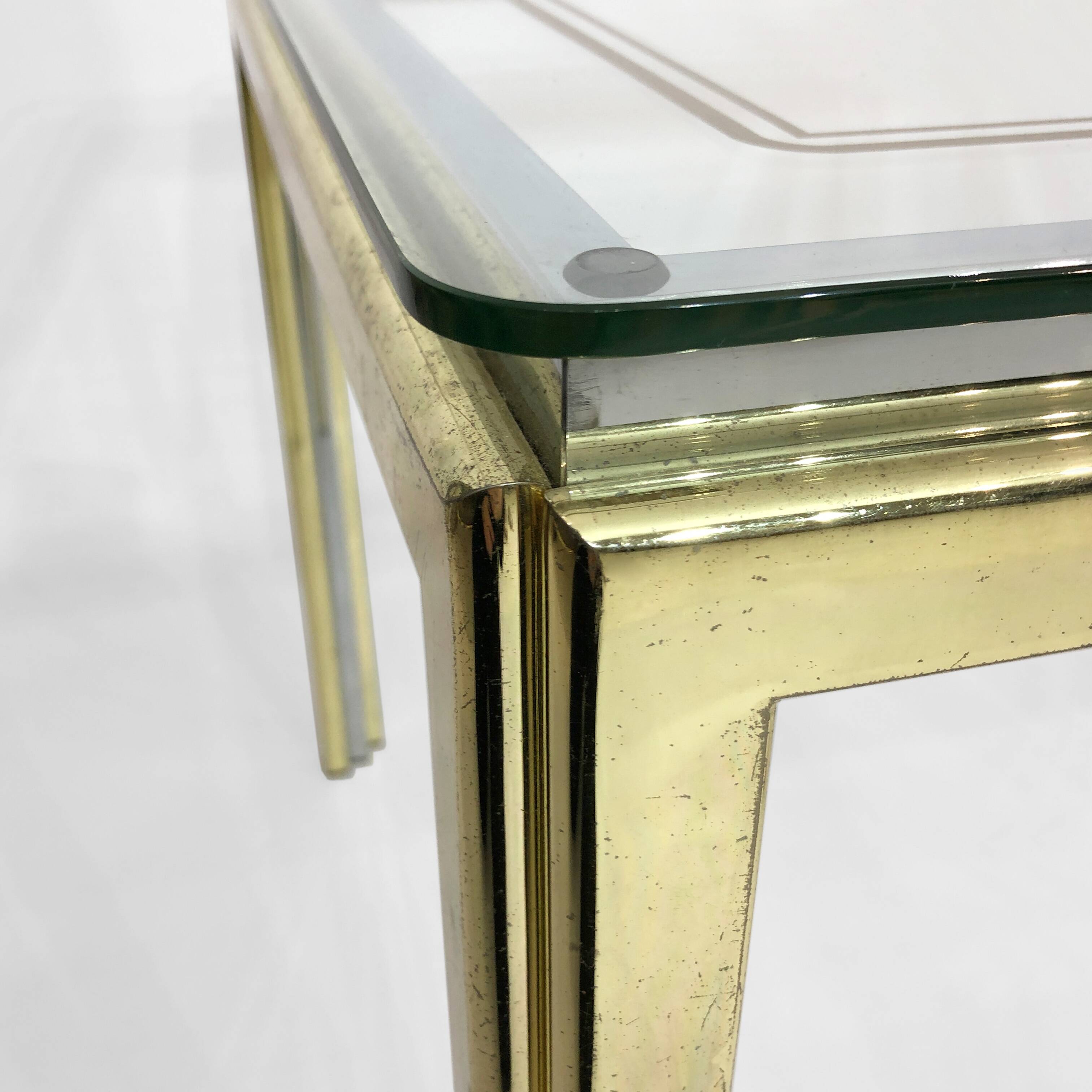 1970s brass and chrome side table renato zevi glass