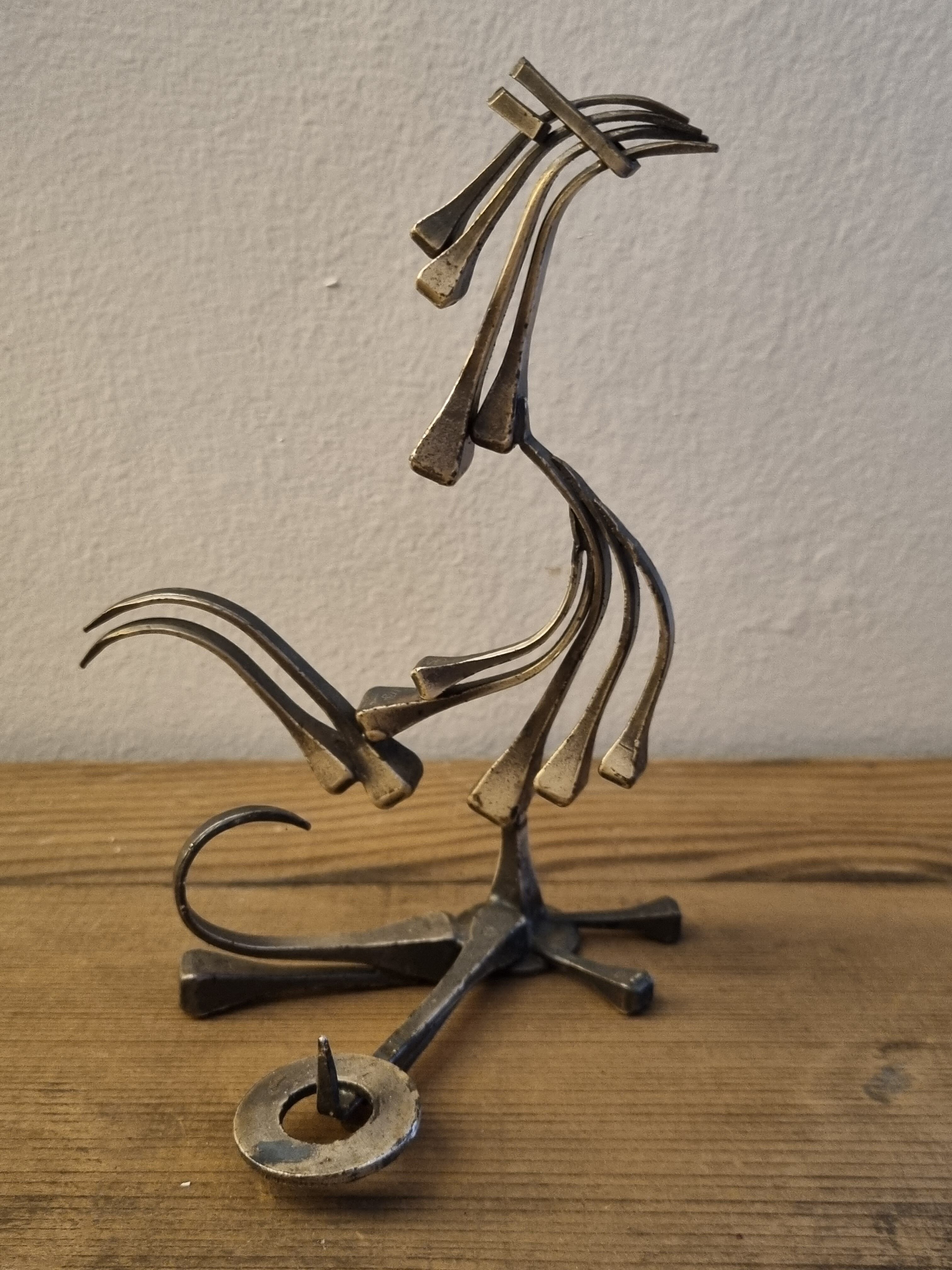Lot brutalist rooster candlestick and 3 decorative