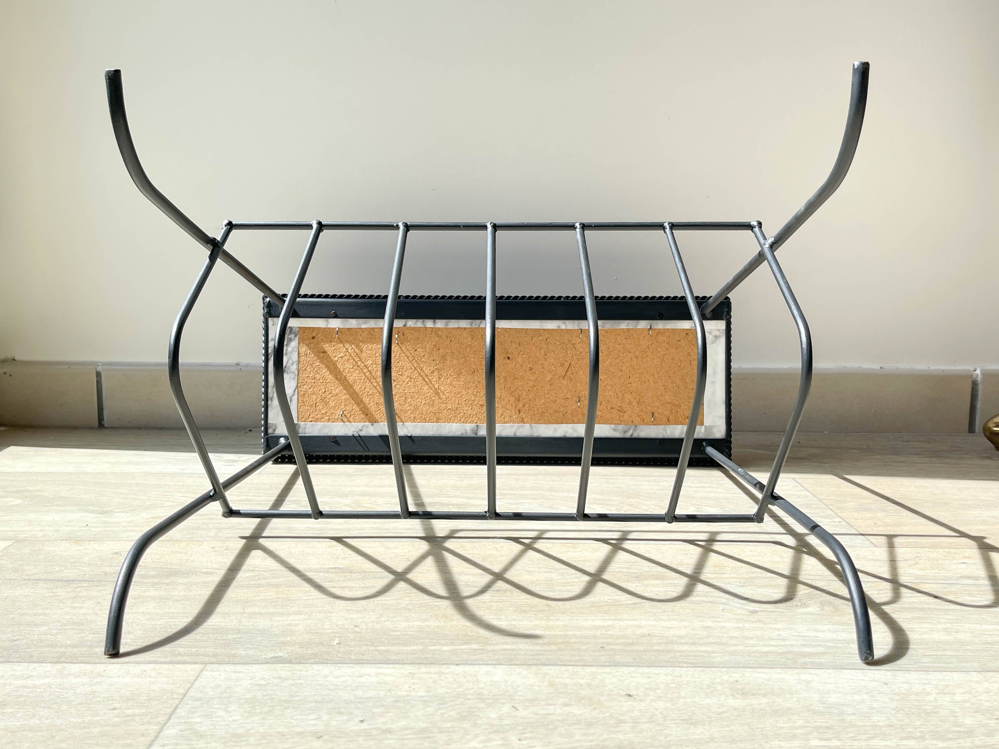 Table d'appoint range vinyles vintage métal marbre