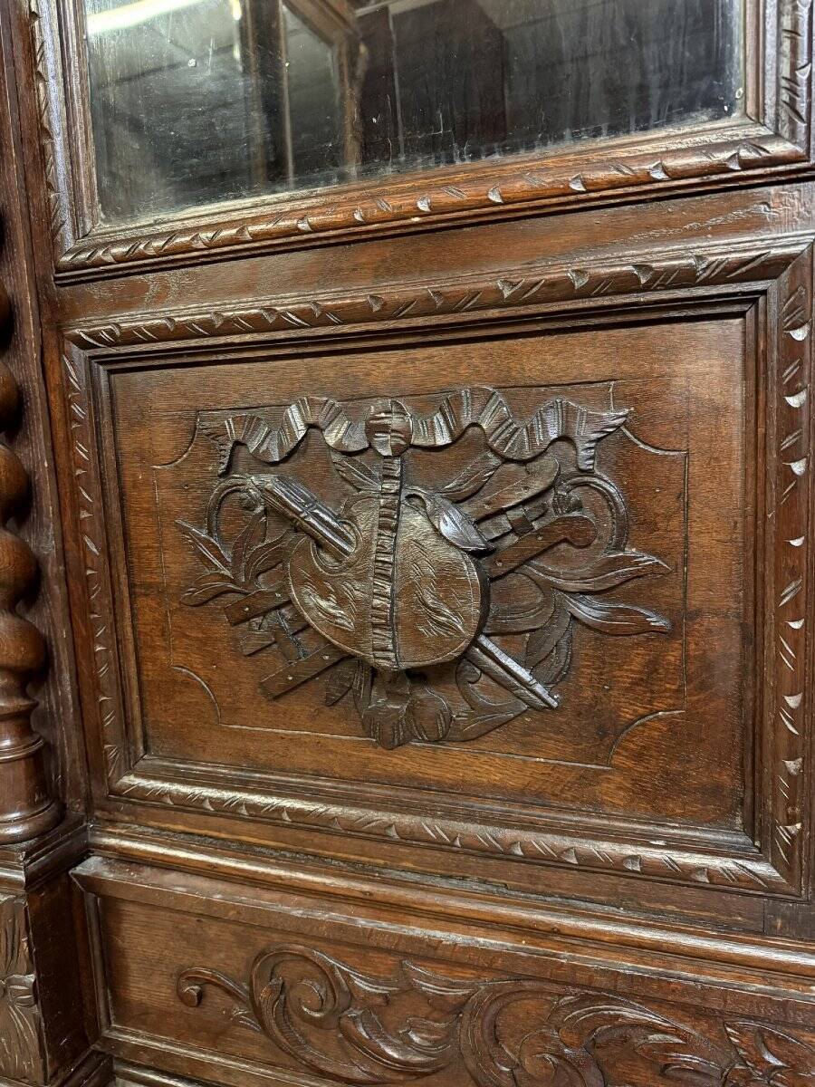 Renaissance style hunting lodge library in carved oak circa