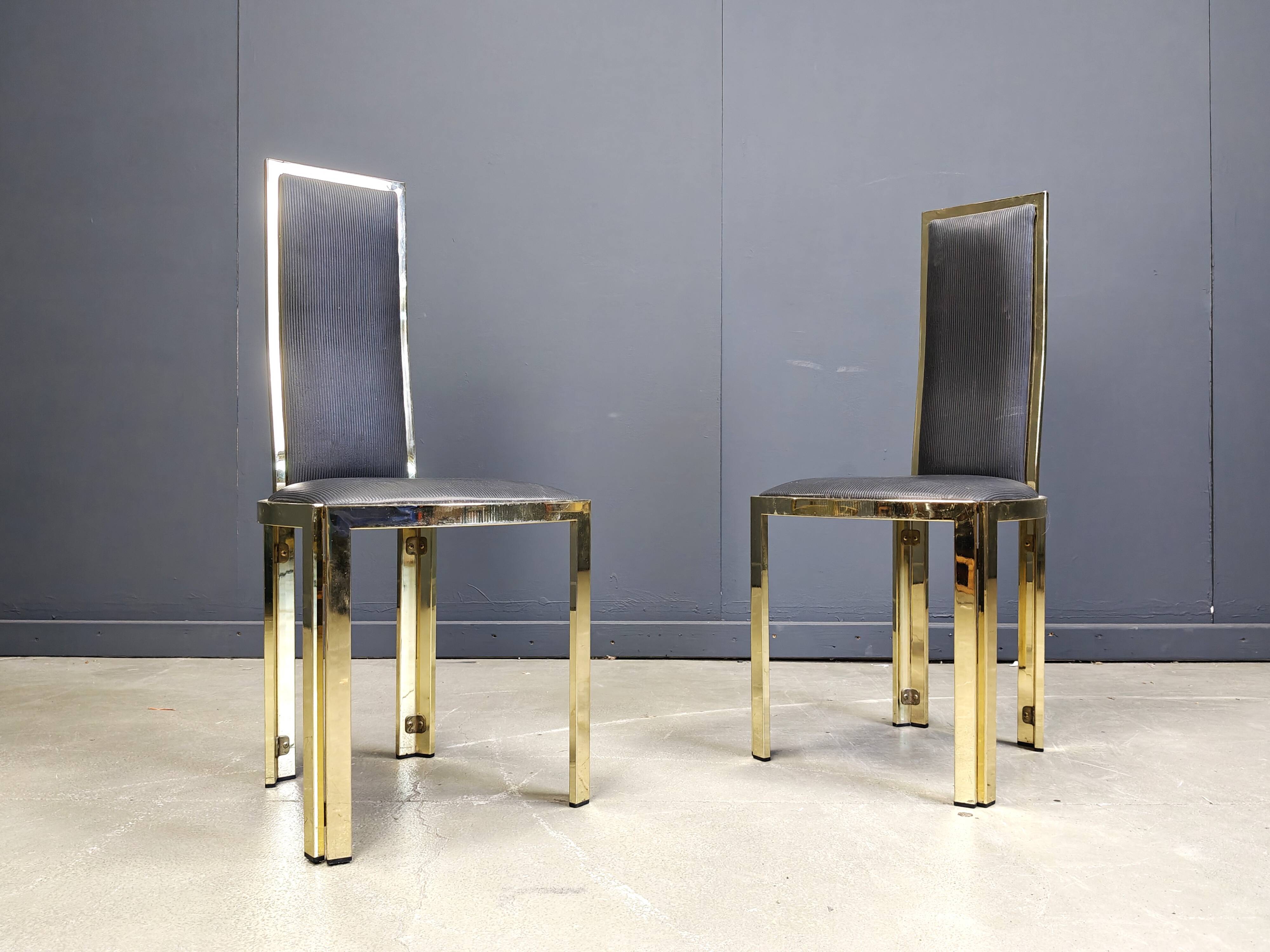 Vintage french brass dining chairs, set of 6 - 1970s