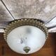 Old engraved glass ceiling light + vintage gold metal contour