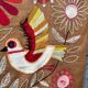 Tenture brodée oiseaux/ fleurs années 60/70