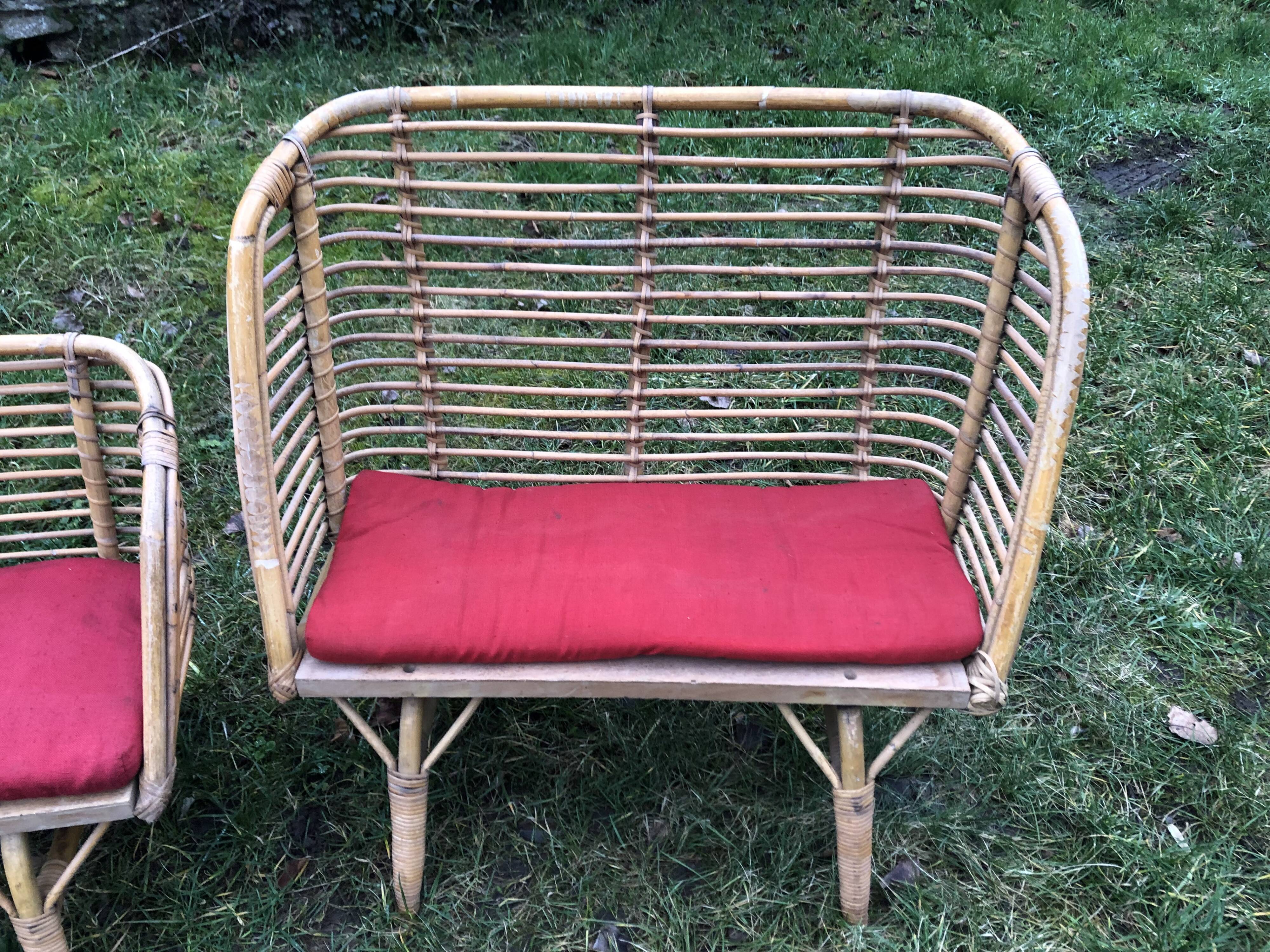 Bamboo rattan benches for kids vintage 60s