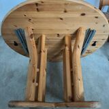 French design pine table and chair set from the 70s brutalist vintage arcs