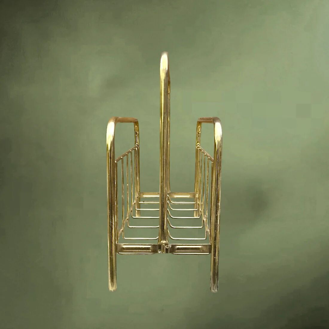 Vintage gold metal magazine rack – minimalist design – 1970s