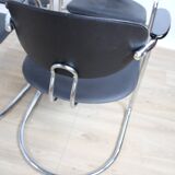 4 vintage leather and chrome tube cantilever chair from effezeta 1980 italy