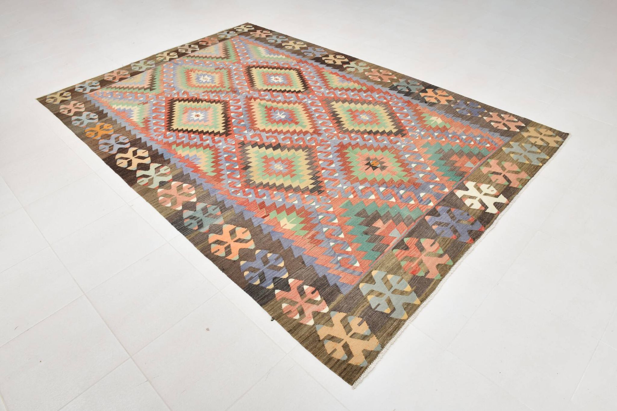 7x10 Multicolor Vintage Kilim Rug, Pattern Kilim Rug, 207x311 cm