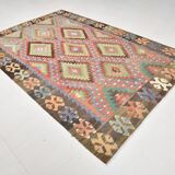 7x10 Multicolor Vintage Kilim Rug, Pattern Kilim Rug, 207x311 cm