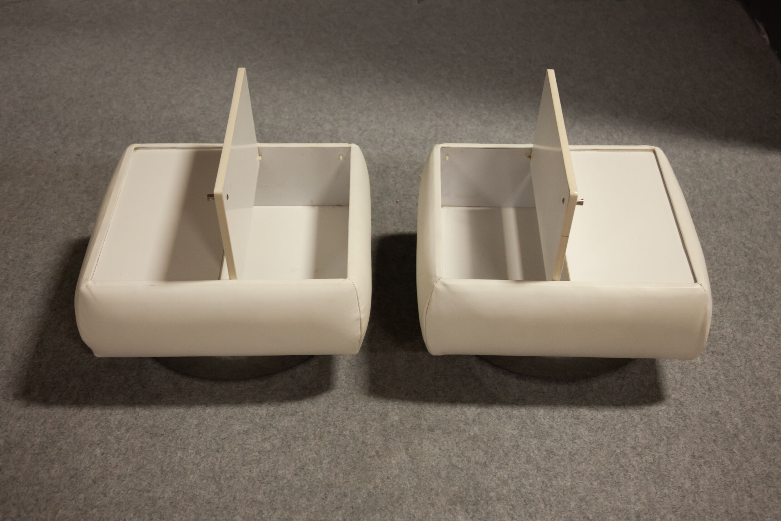 Pair of 70s white leather bedsides