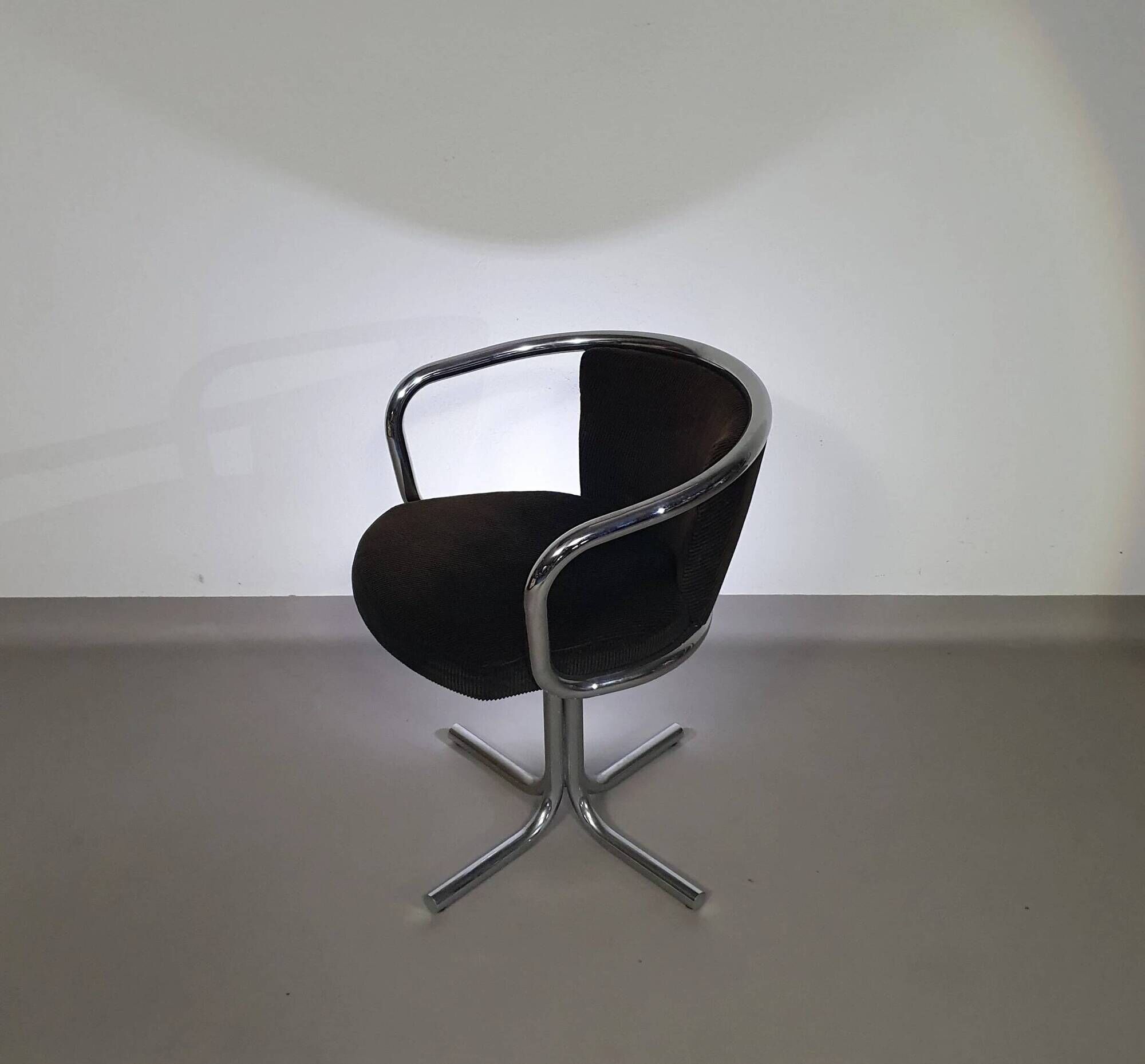 3 x mid-century tube frame chairs (swivel) corduroy upholstery