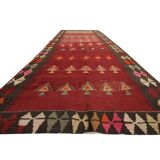 Vintage Kilim Runner, 1960s Burgundy & Pink Wool Rug 295 x 120 cm