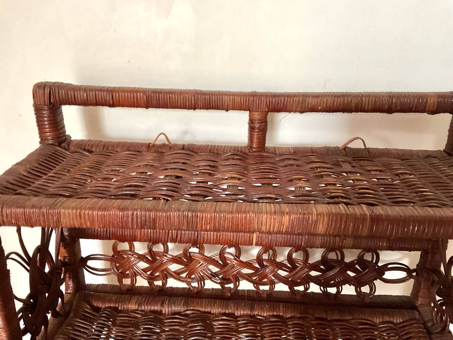 Vintage woven wicker shelf