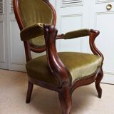 Mahogany Napoleon III Armchair with Carved Grapes  Decoration on Top, 1870s
