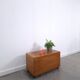 Vintage teak Danish chest with a lid on wheels, toy chest.