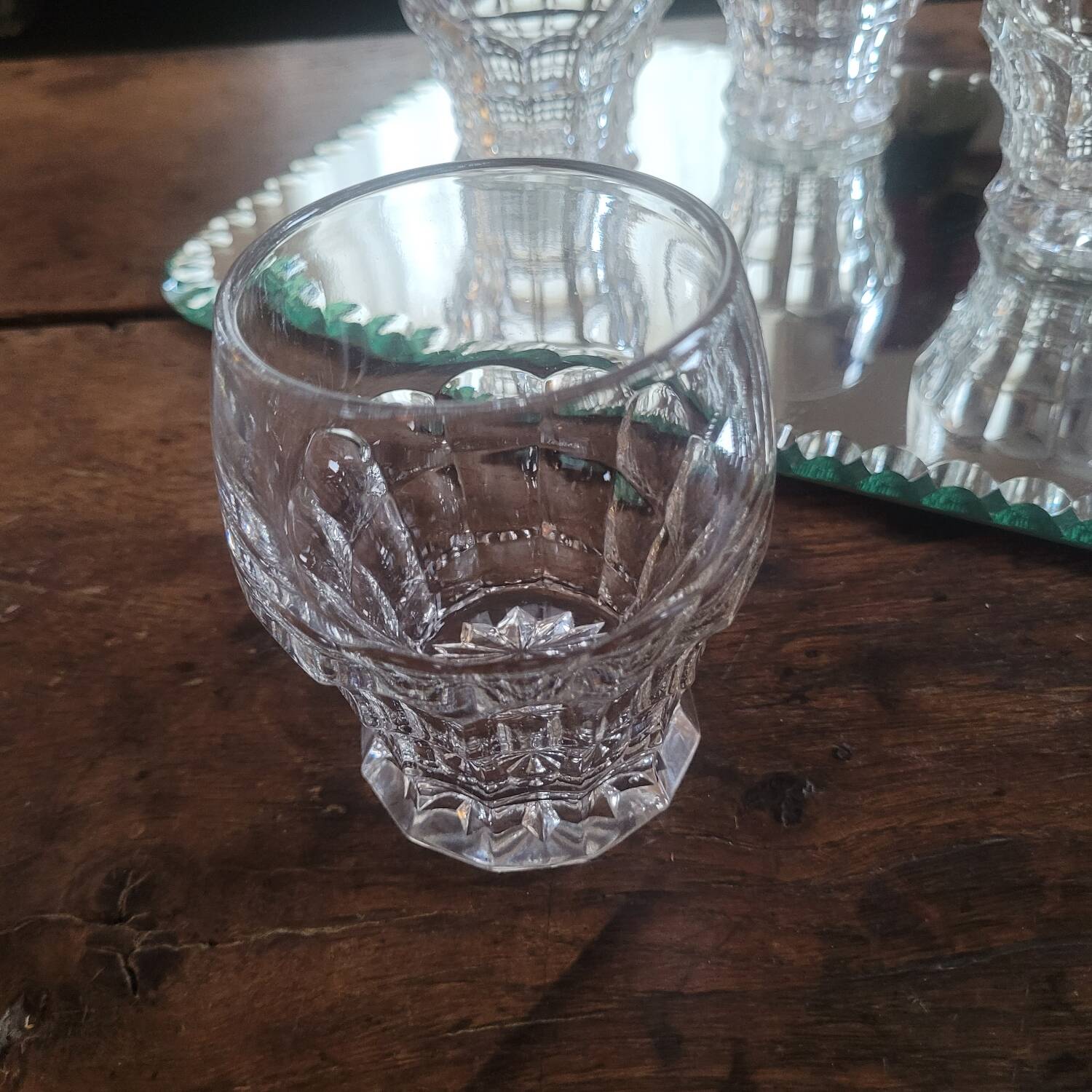 Set of 10 faceted glasses, pressed-molded glass, circa 1950–1960