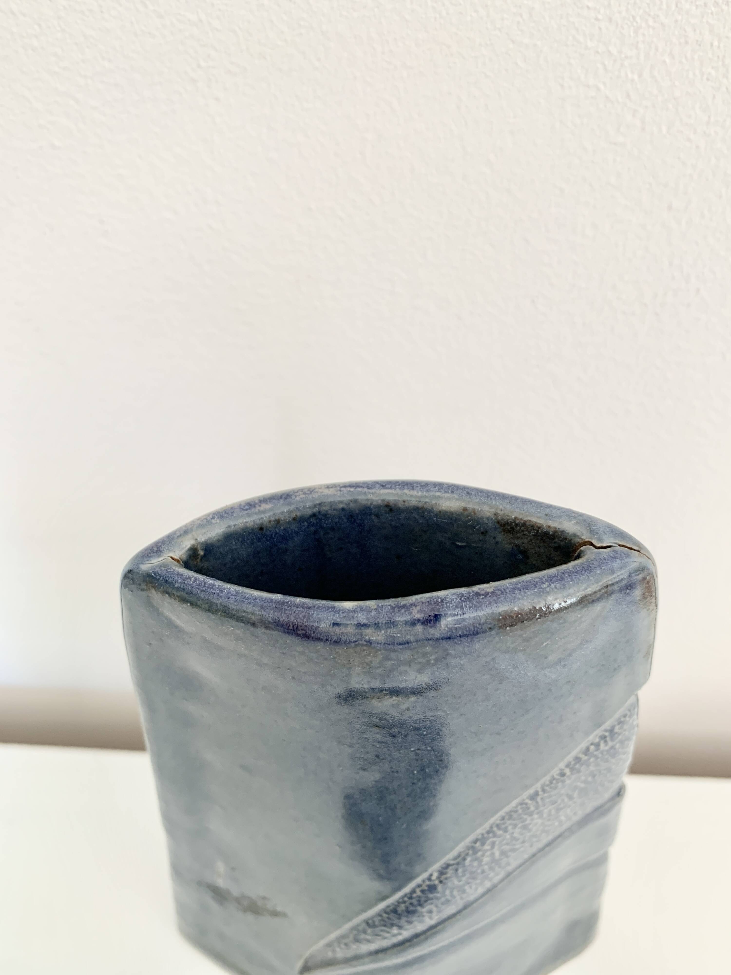 Covered pot in glazed stoneware signed