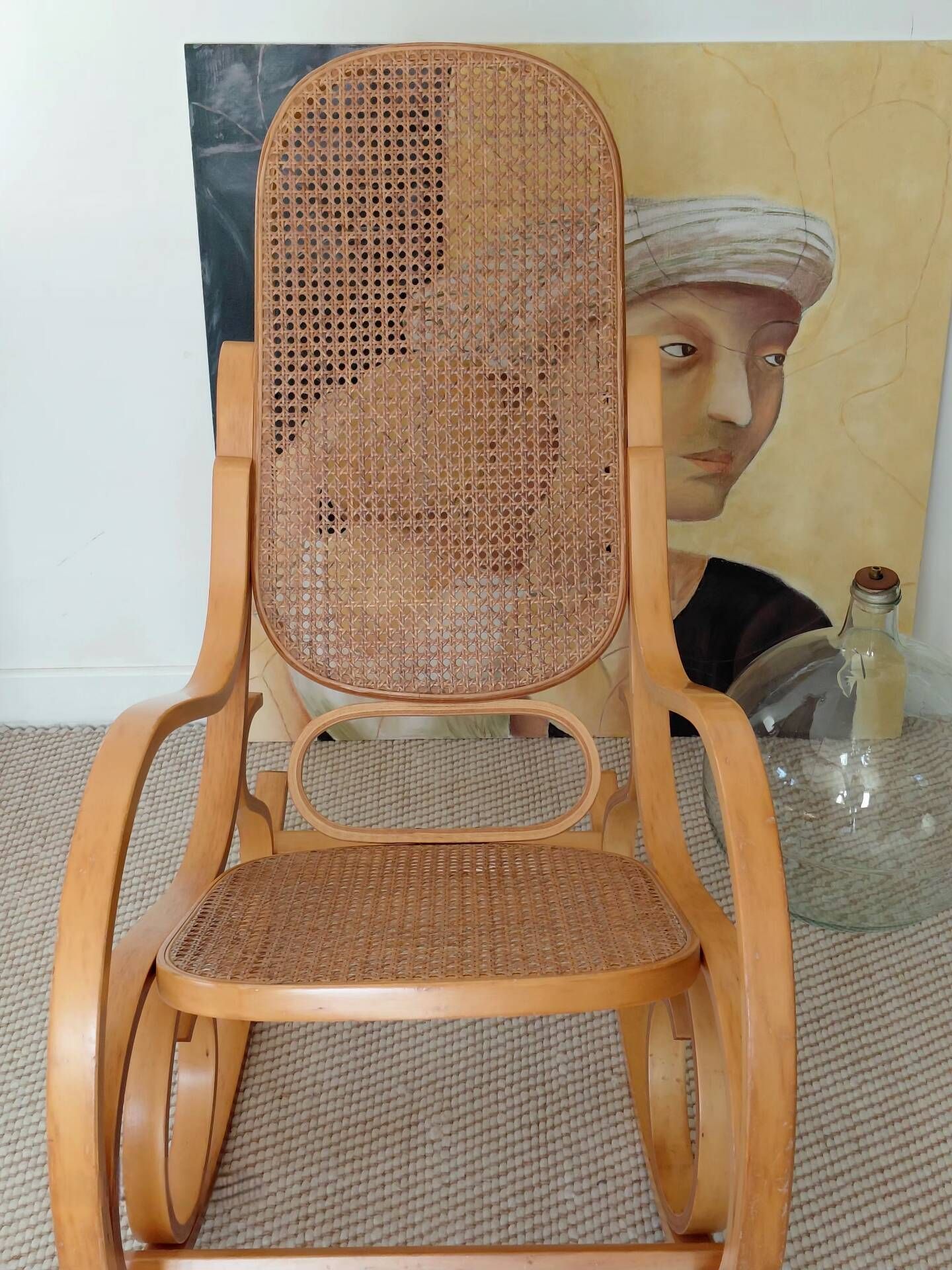 Vintage Curved Wood and Cane Rocking Chair - Thonet Style No. 1