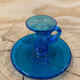 Bougeoir en verre soufflé bleu style Biot